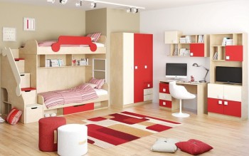Детская комната Бэрри (Бежевый/Красный/корпус Клен) в Балахте - balahta.mebel54.com | фото