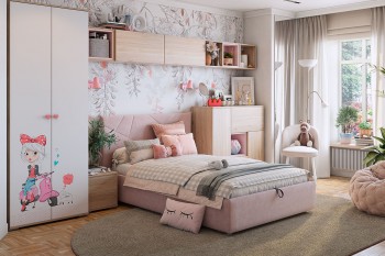 Комплект детской мебели Алина К2 Дуб мария/белый/нежно-розовый велюр в Балахте - balahta.mebel54.com | фото