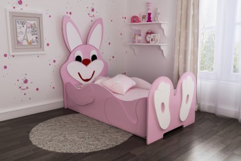 Кровать детская Зайка 1.6 Розовый/Белый в Балахте - balahta.mebel54.com | фото