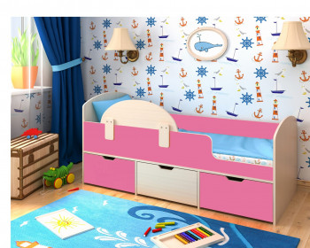 Кровать Малыш-мини Дуб молочный/Розовый в Балахте - balahta.mebel54.com | фото