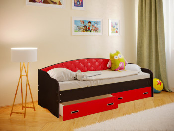 Кровать Софа-7 с мягкой спинкой (800х1900) Венге/Красный в Балахте - balahta.mebel54.com | фото