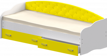 Кровать Софа-8 с мягкой спинкой (900х1900) Белый/Желтый в Балахте - balahta.mebel54.com | фото