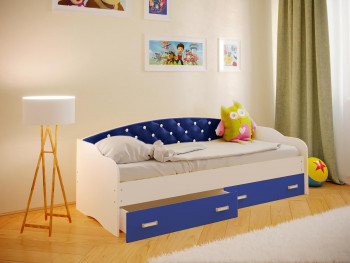 Кровать Софа-8 с мягкой спинкой со стразами (900х1900) Белый/Синий в Балахте - balahta.mebel54.com | фото
