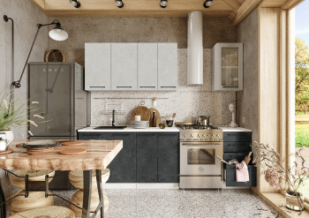 Кухонный гарнитур Нувель 1800мм белый/бетон белый/бетон черный в Балахте - balahta.mebel54.com | фото