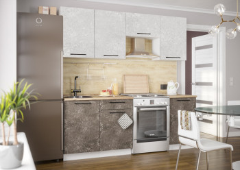 Кухонный гарнитур Нувель 2100мм белый/бетон коричневый в Балахте - balahta.mebel54.com | фото