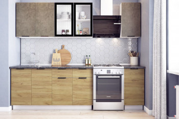 Кухонный гарнитур Стоун 2.0 (белый/камень темно-серый/акация светлая) в Балахте - balahta.mebel54.com | фото