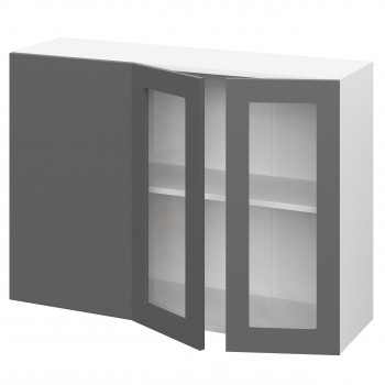 Норд ШВУПС 1000 Шкаф верхний угловой со стеклом (Софт черный/корпус Белый) в Балахте - balahta.mebel54.com | фото