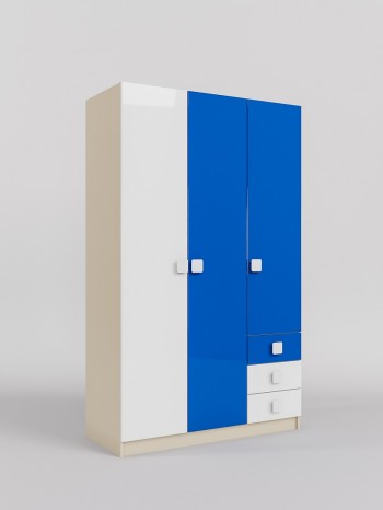 Шкаф 3-х створчатый с ящиками Скай люкс (Синий/Белый/корпус Клен) в Балахте - balahta.mebel54.com | фото