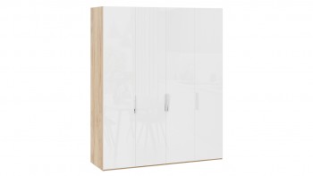 Шкаф для одежды с 4 глухими дверями «Эмбер» Яблоня Беллуно/Белый глянец в Балахте - balahta.mebel54.com | фото