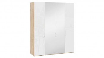 Шкаф комбинированный с 2 глухими и 2 зеркальными дверями «Эмбер» Яблоня Беллуно/Белый глянец в Балахте - balahta.mebel54.com | фото